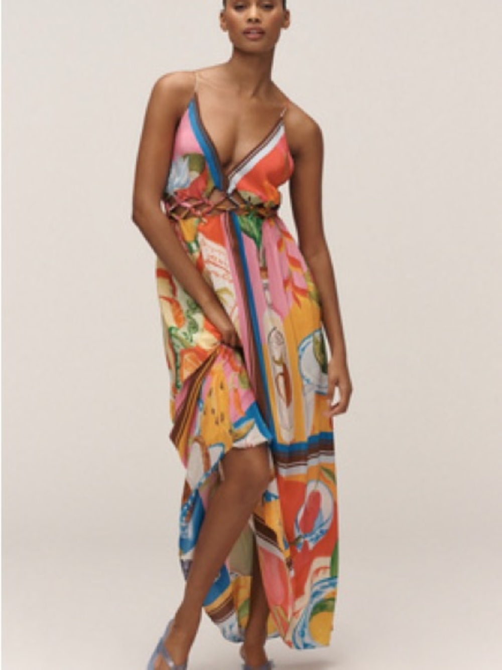 FARM Rio Multicolor Floral & Graphic V‑Neck Maxi Dress NWT XS